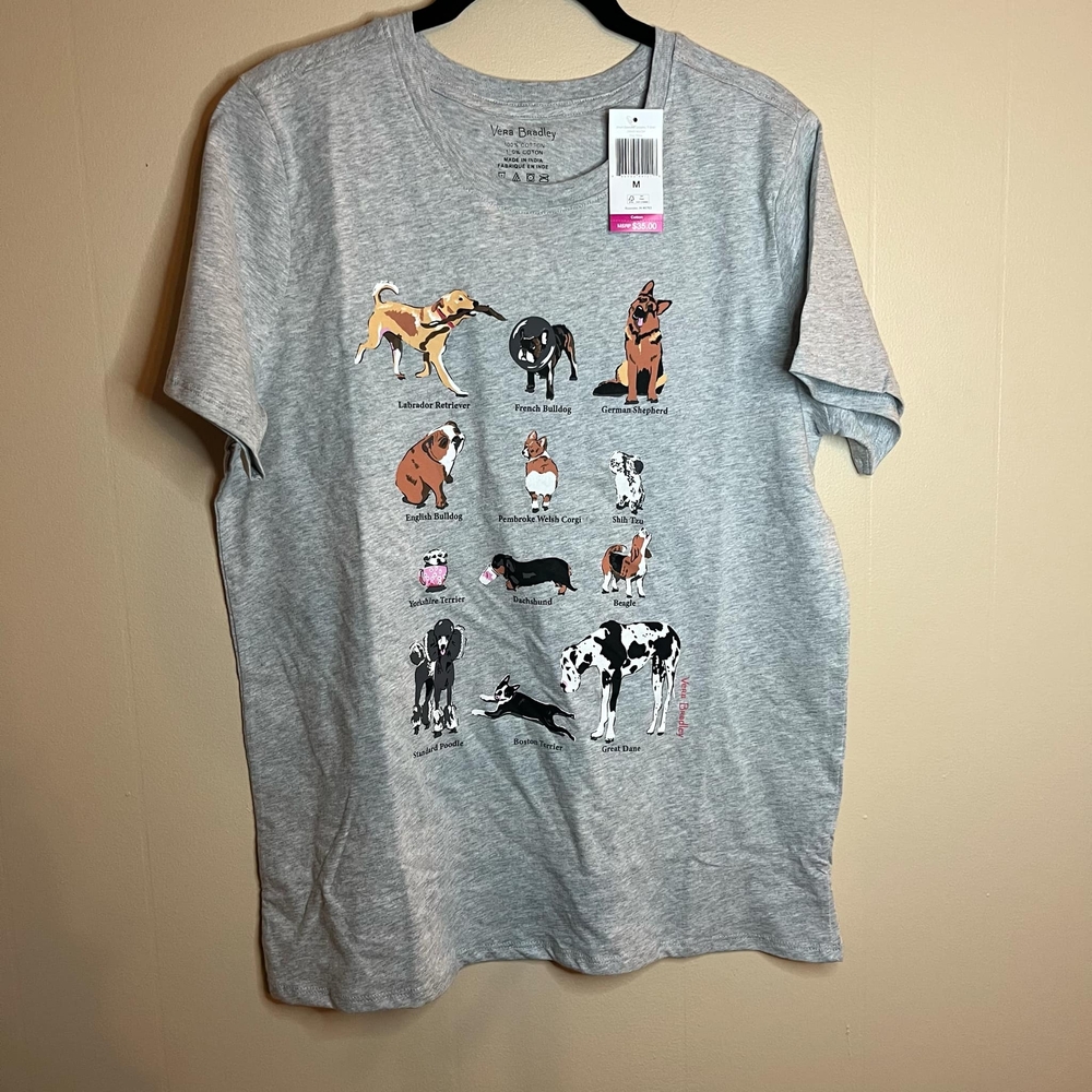 Vera Bradley Dog Show Gray Dog Breed Graphic Oversized Medium T-Shirt